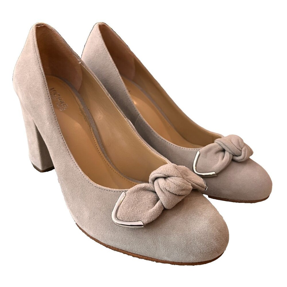 Michael Kors Liza Suede Block Pumps Heels Silver Gray Size 6.5 Shoes Womens